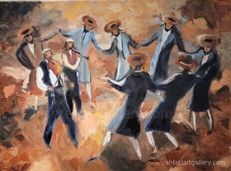 Hasidim joyful dancing by Miriam Lefkovits